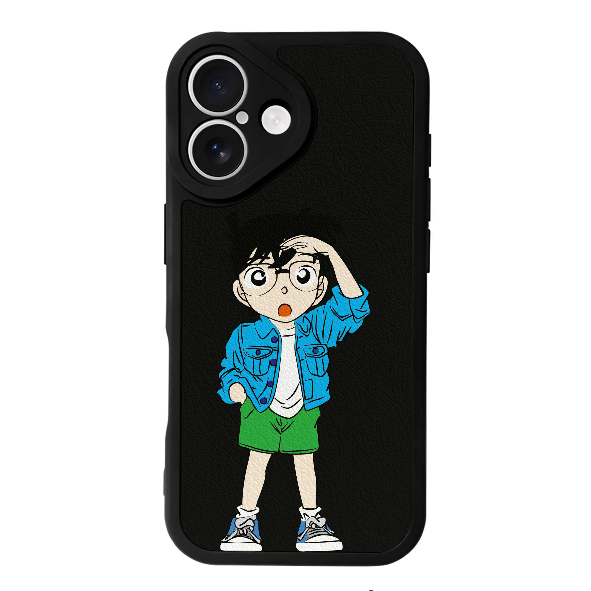 （画像用） 名探偵コナン 江戸川 コナン Detective Conan Conan Edogawa 【iPhone 16シリーズ対応】シリコンスマホケース（レザー調） 材質：シリコン